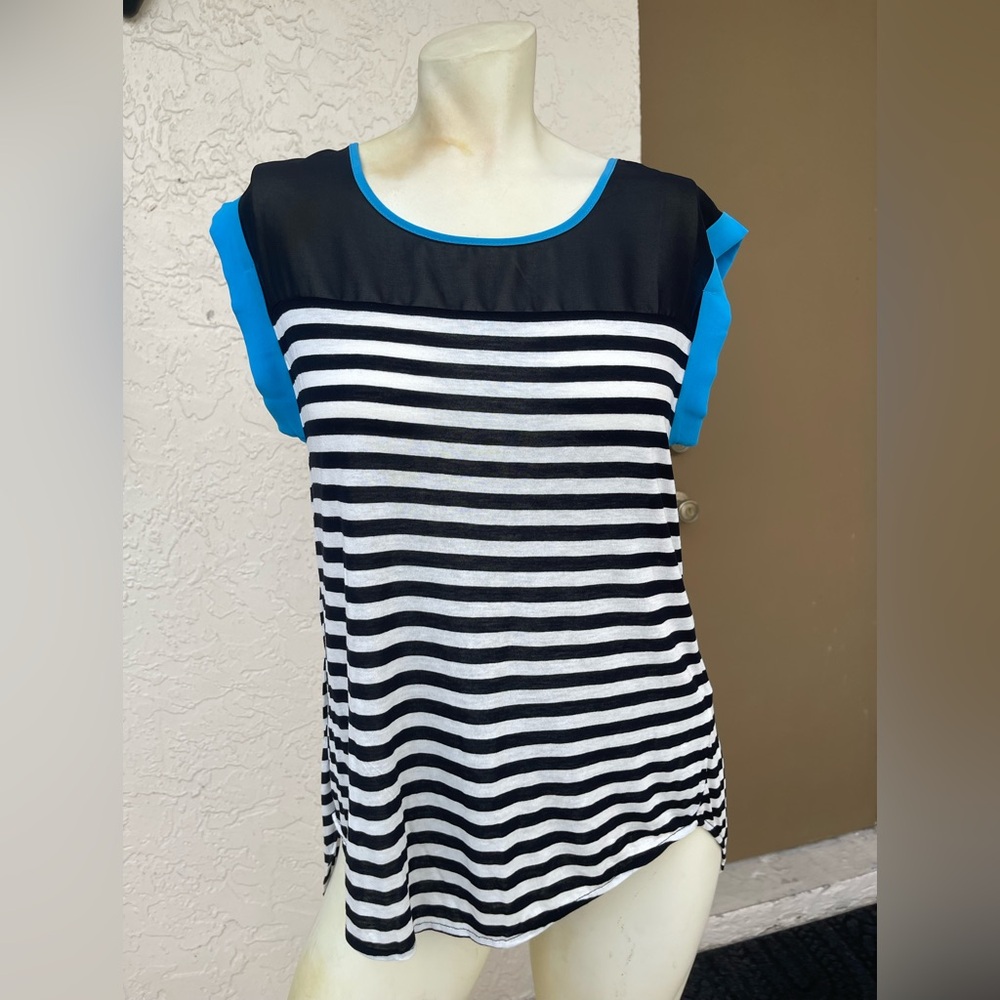 Nautical Black and White Striped Top with Blue Accents new with tags size S